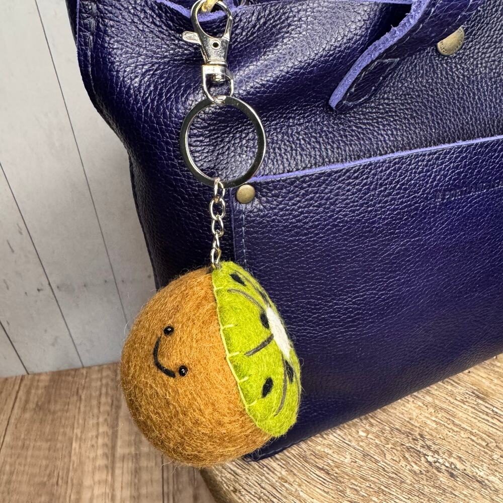 Kiwi Fruit Bag Charm Fun Felted Wool Purse Charm NEW Fruit Accessories NEW!